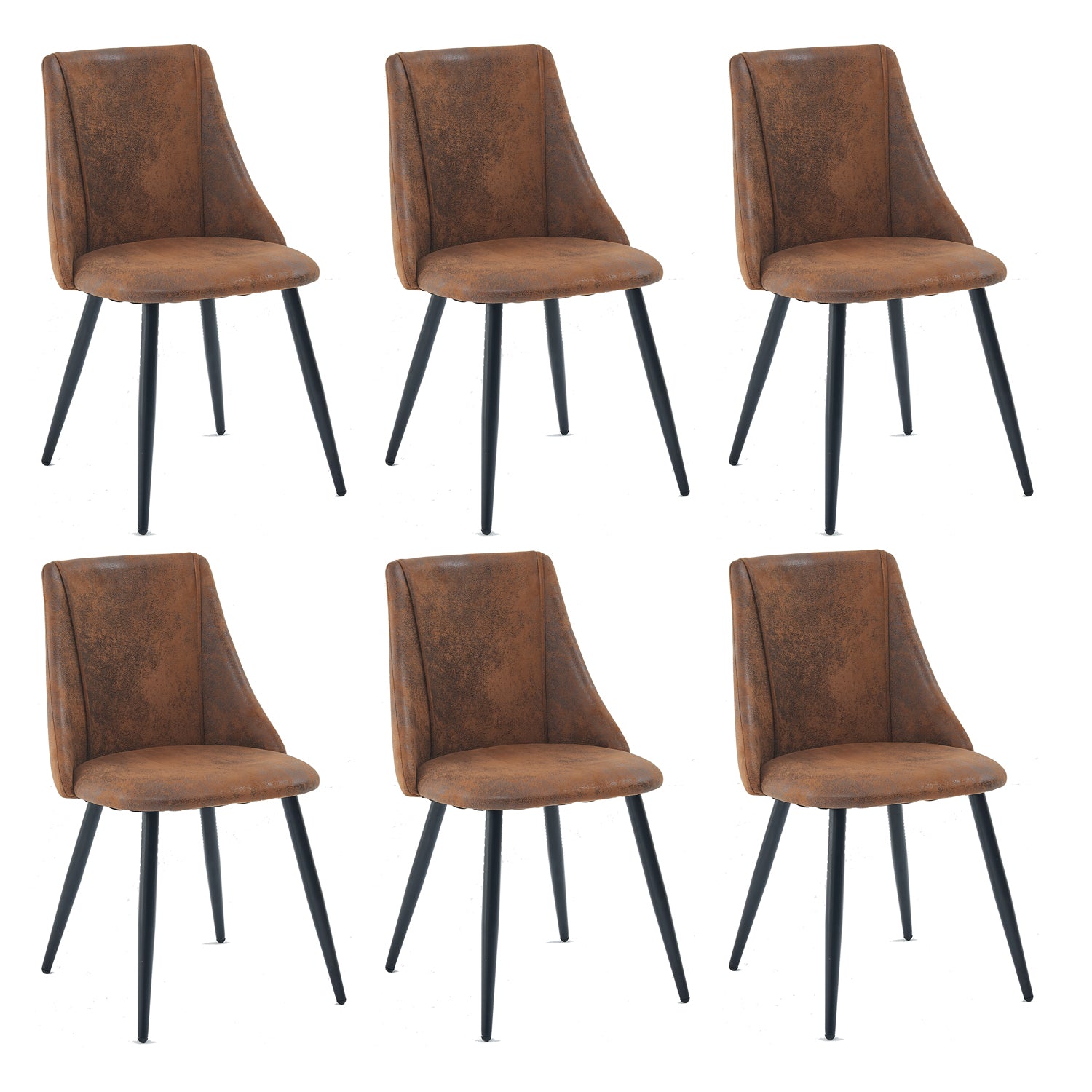 Set of 6 retro dining room chairs, industrial style, in suede fabric, black metal legs - SMEG SUEDE BROWN 6PCS