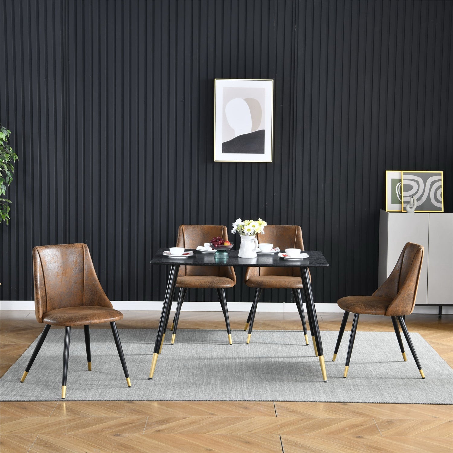 Set of 6 suede dining room chairs, black and gold metal legs, SMEG SUEDE BROWN BG 6PCS