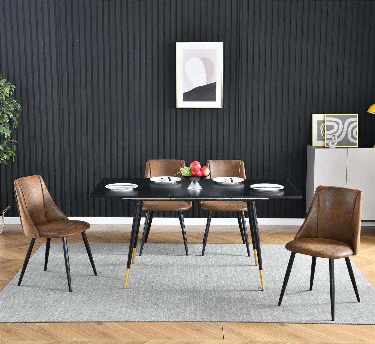 Set di 6 sedie per sala da pranzo retrò, stile industriale, in tessuto scamosciato, gambe in metallo nero - SMEG SUEDE MARRONE 6 PZ