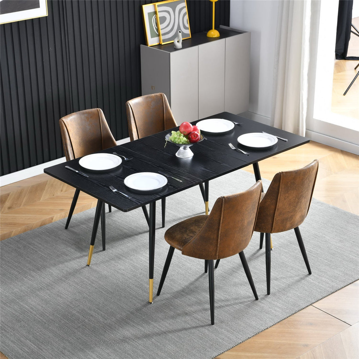 Set di 4 sedie per sala da pranzo retrò, stile industriale, in tessuto scamosciato, gambe in metallo nero - SMEG SUEDE MARRONE 4 PZ