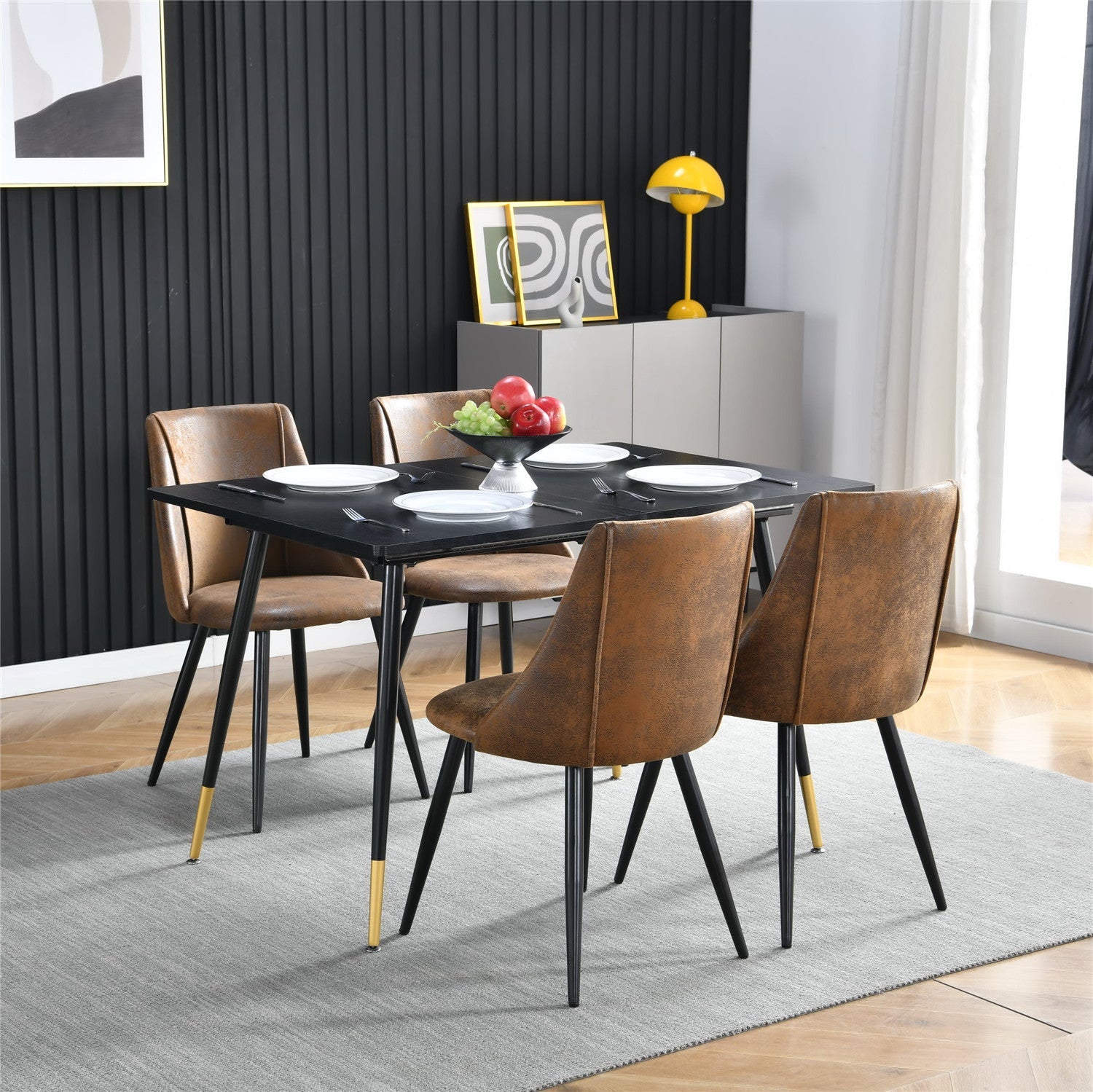 Set of 4 retro dining room chairs, industrial style, in suede fabric, black metal legs - SMEG SUEDE BROWN 4PCS