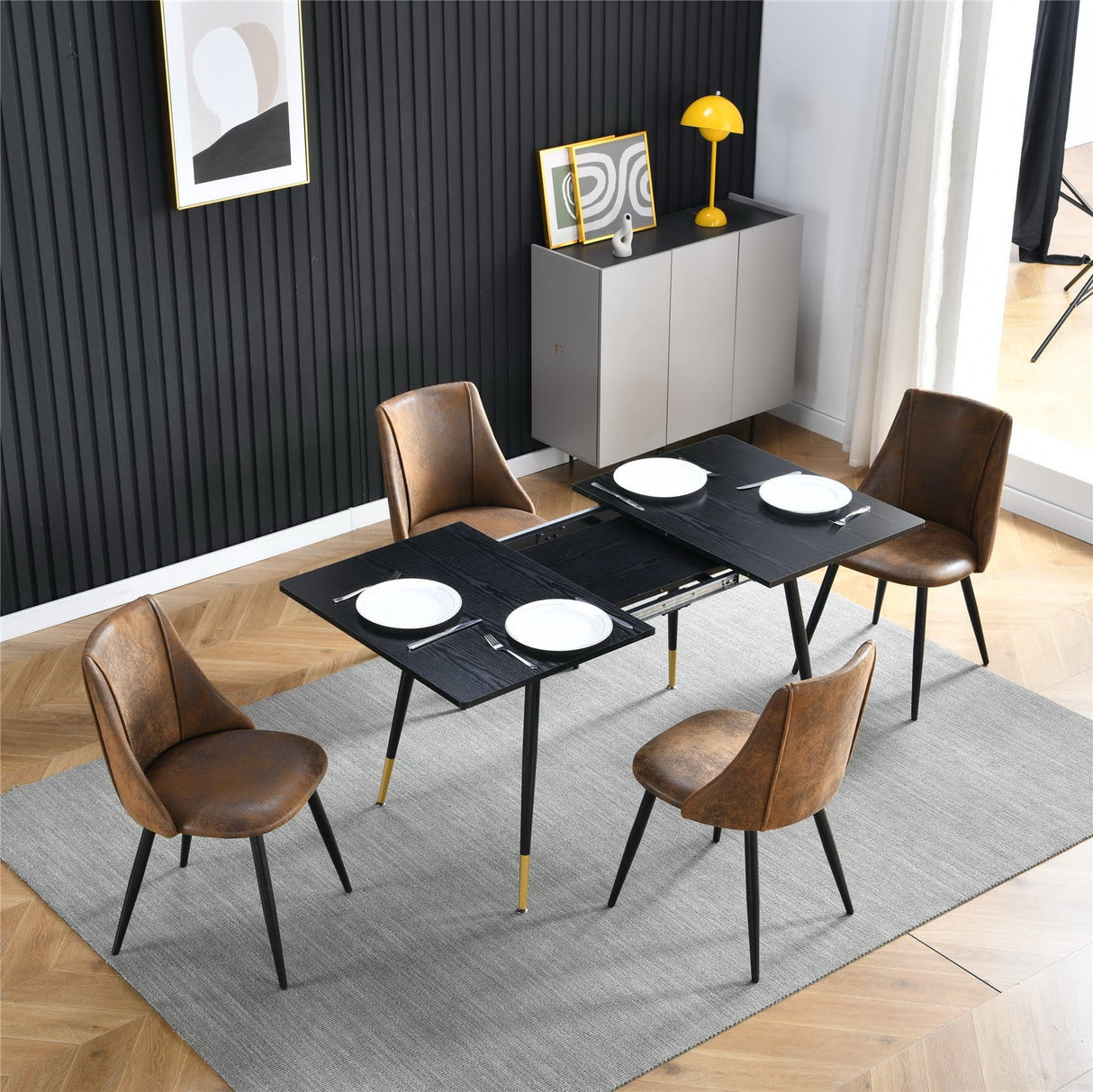 Set di 4 sedie per sala da pranzo retrò, stile industriale, in tessuto scamosciato, gambe in metallo nero - SMEG SUEDE MARRONE 4 PZ