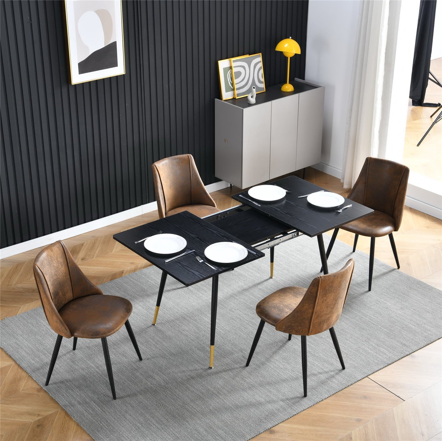 Set of 4 retro dining room chairs, industrial style, in suede fabric, black metal legs - SMEG SUEDE BROWN 4PCS