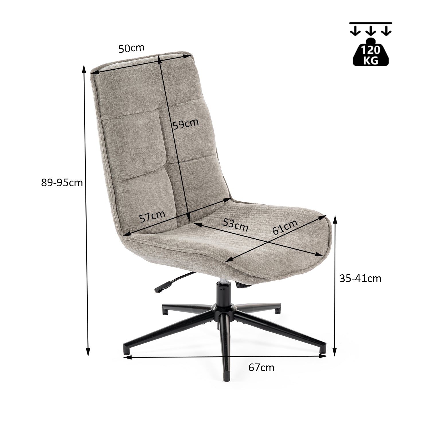 Fauteuil de loisirs réglable en tissu chenille gris pivotant à 360° - CHARLOTTE