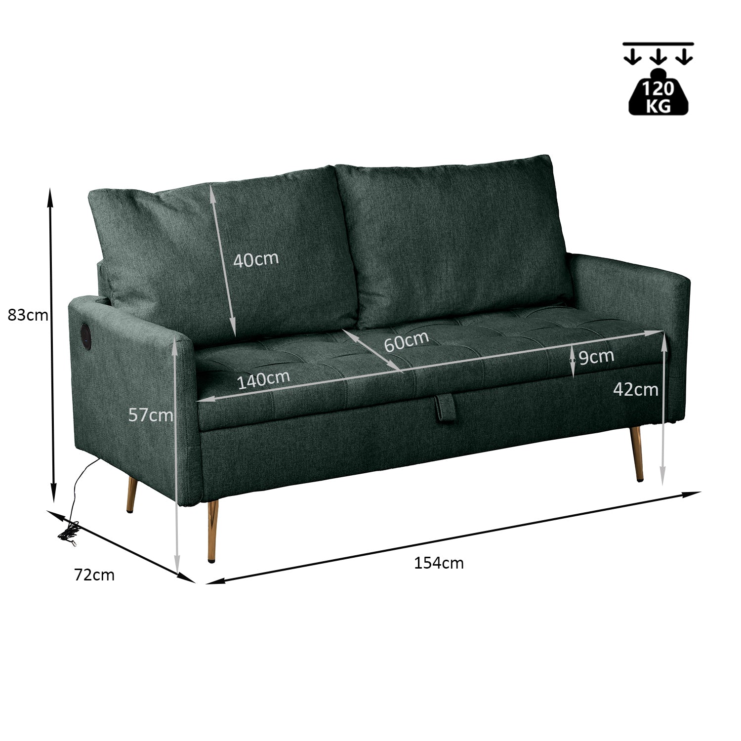 2-seater sofa in green fabric Scandinavian style - AHBARM