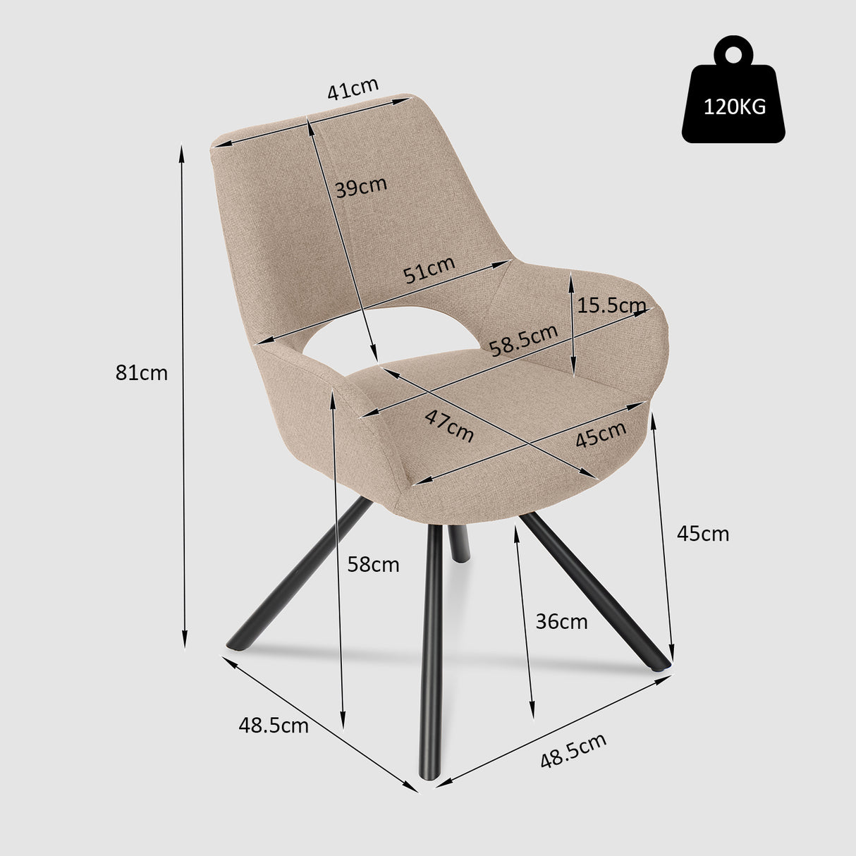 Juego de 2 sillas de comedor contemporáneas en tela marrón, patas de metal negro - BETH FABRIC LIGHT BROWN