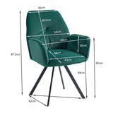 Set of 2 comfortable dining room chairs in green fabric with armrests - CALF GREEN