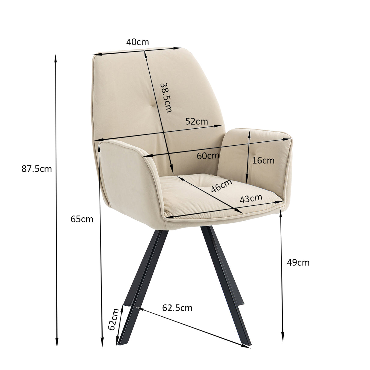 Conjunto de 6 cómodas sillas de comedor en tejido ante beige, verde y con reposabrazos - CALF SUEDE+BEIGE+GREEN