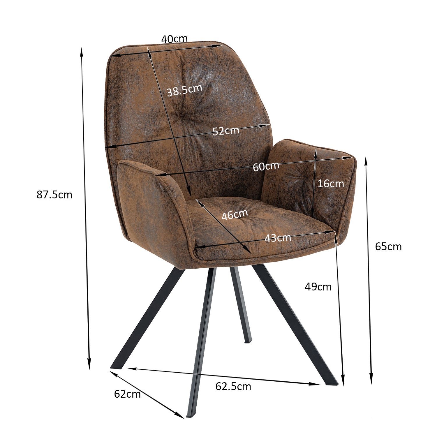 Juego de 2 cómodas sillas de comedor de ante con reposabrazos - CALF SUEDE BROWN