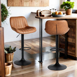 Lot de 2 tabourets de bar pivotants 360° réglables en hauteur, similicuir PU Marron Vintage avec dossier et repose-pieds, base en métal noir  - TACELS BROWN 2PCS