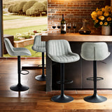 Set of 2 360° Swivel Bar Stools, Height Adjustable, Vintage Gray PU Faux Leather with Back and Footrest, Black Metal Base - TACELS GRAY 2PCS