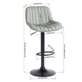 Lot de 2 tabourets de bar pivotants 360°, réglables en hauteur, similicuir PU gris vintage avec dossier et repose-pieds, base en métal noir  - TACELS GREY 2PCS