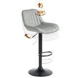 Lot de 4 tabourets de bar pivotants 360° réglables en hauteur, similicuir PU gris vintage avec dossier et repose-pieds, base en métal noir  - TACELS GREY 4PCS