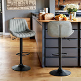 Lot de 4 tabourets de bar pivotants 360° réglables en hauteur, similicuir PU gris vintage avec dossier et repose-pieds, base en métal noir  - TACELS GREY 4PCS