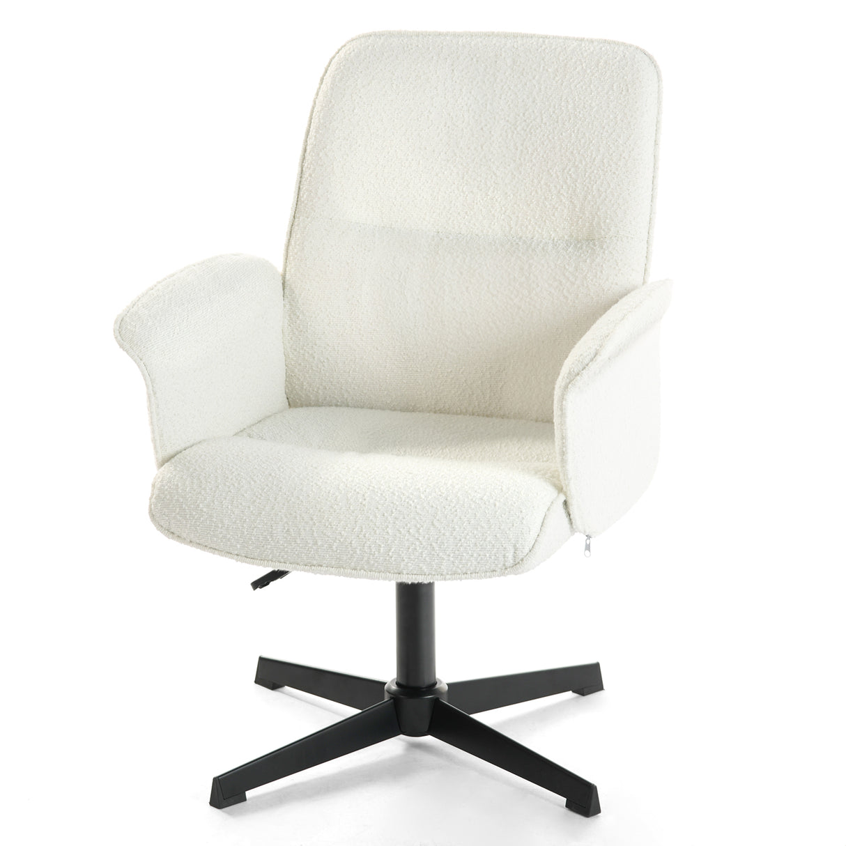 Fauteuil de bureau ergonomique pivotante en tissu bouclette blanc, hauteur réglable - THOMASINA