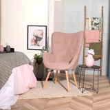 Fauteuil scandinave avec accoudoirs en tissu rose capitonné - KAS