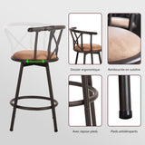 Set of 2 pivoting industrial bar stools with brown fabric file - Hailey 24