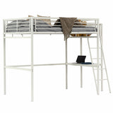 2-seater mezzanine bed in white metal with integrated desk, 140x190cm bed (mattress not included) - LIONEL