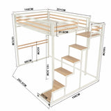 2-Sitzer-Mezzanine-Bett (140 x 200) mit Lattenrost im Industriestil in Weiß und Holz (Matratze nicht im Lieferumfang enthalten) – UP