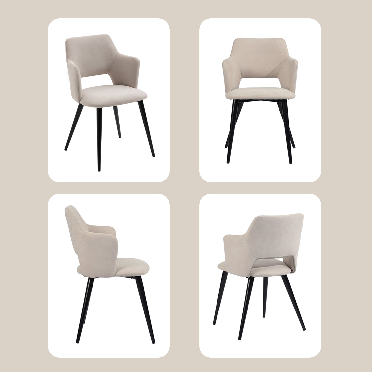 Set of 6 Scandinavian dining chairs with beige fabric armrests - Akanji