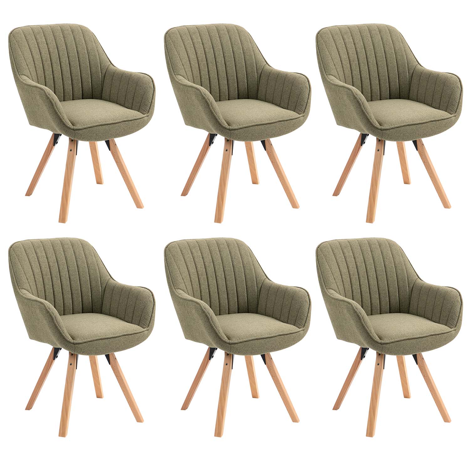 Set of 6 comfortable dining room chairs in green fabric with 360° swivel - CARSON FABRIC GREEN 6PCS