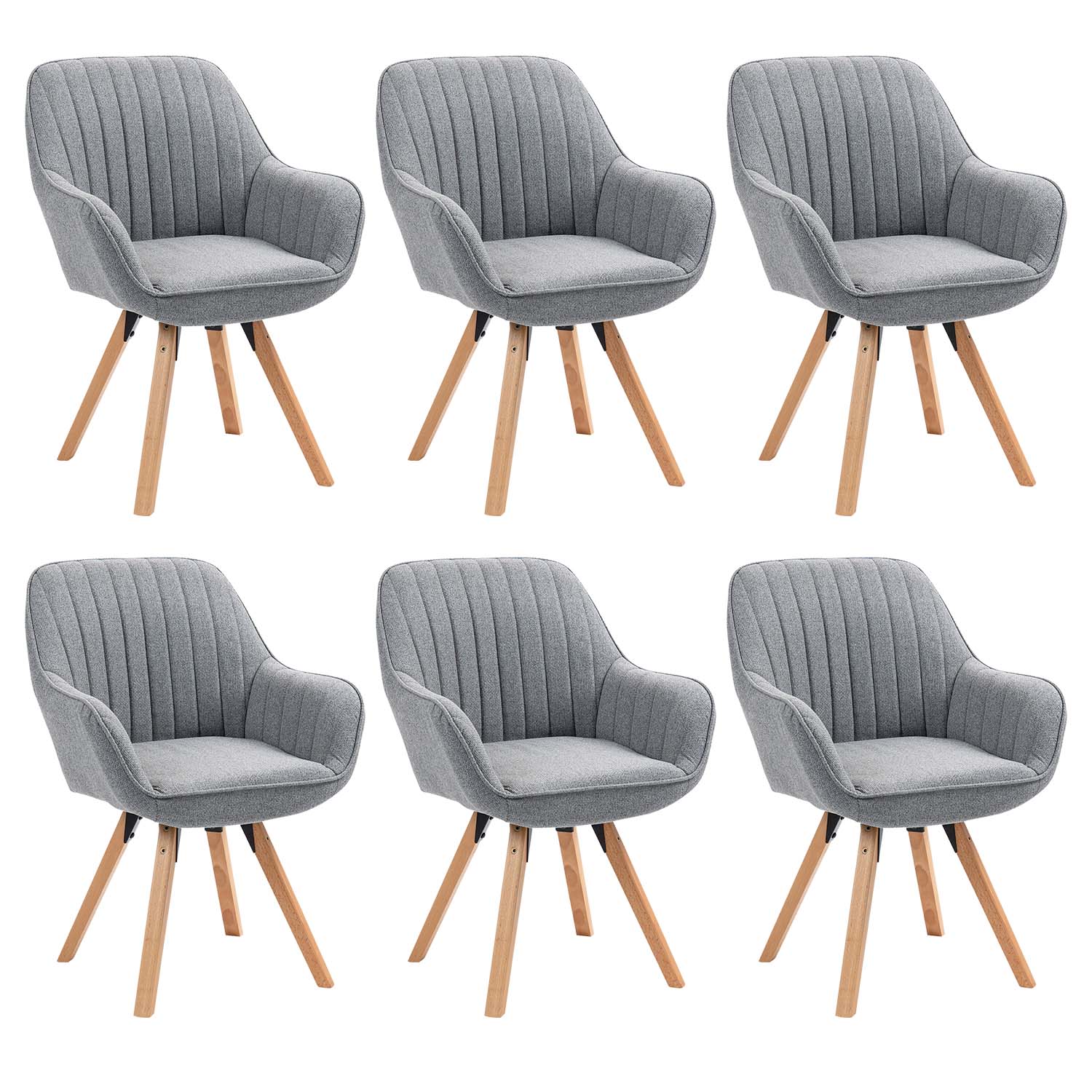 Set of 6 comfortable gray fabric dining room chairs with 360° swivel - CARSON FABRIC GRAY 6PCS