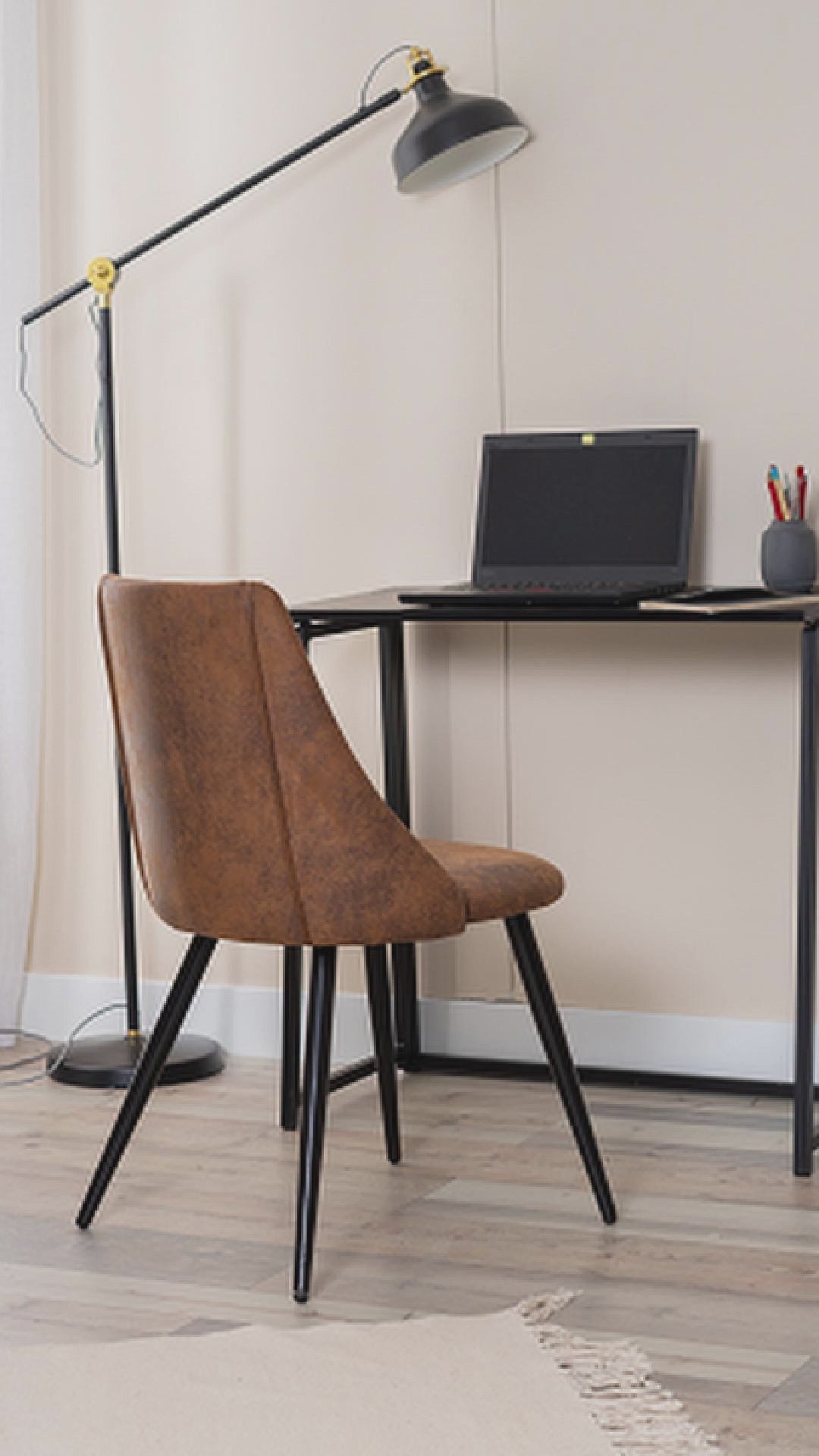 Set of 4 retro dining room chairs, industrial style, in suede fabric, black metal legs - SMEG SUEDE BROWN 4PCS