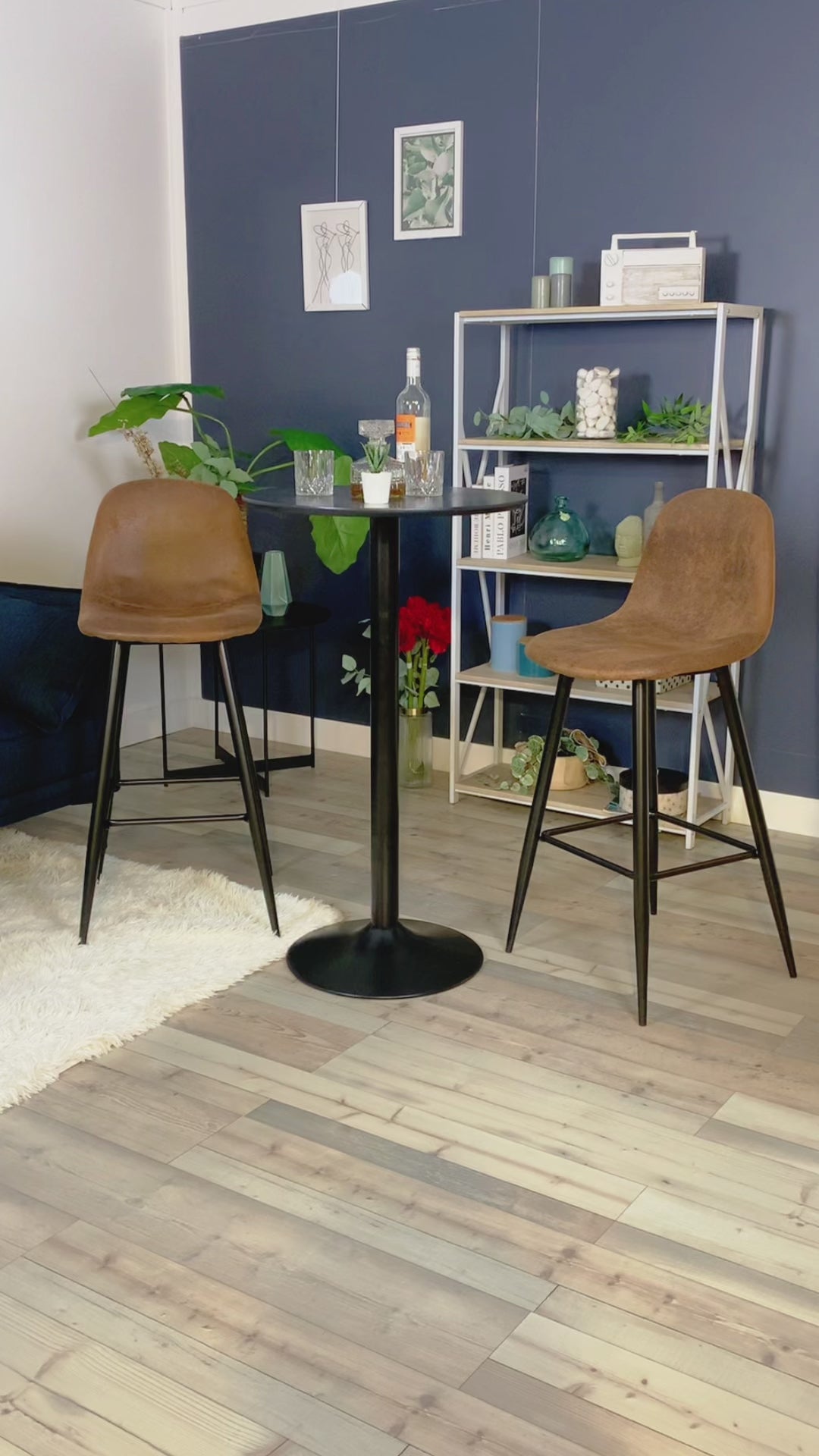 Set of 4 industrial bar stools with suede back - CHARLTON BAR