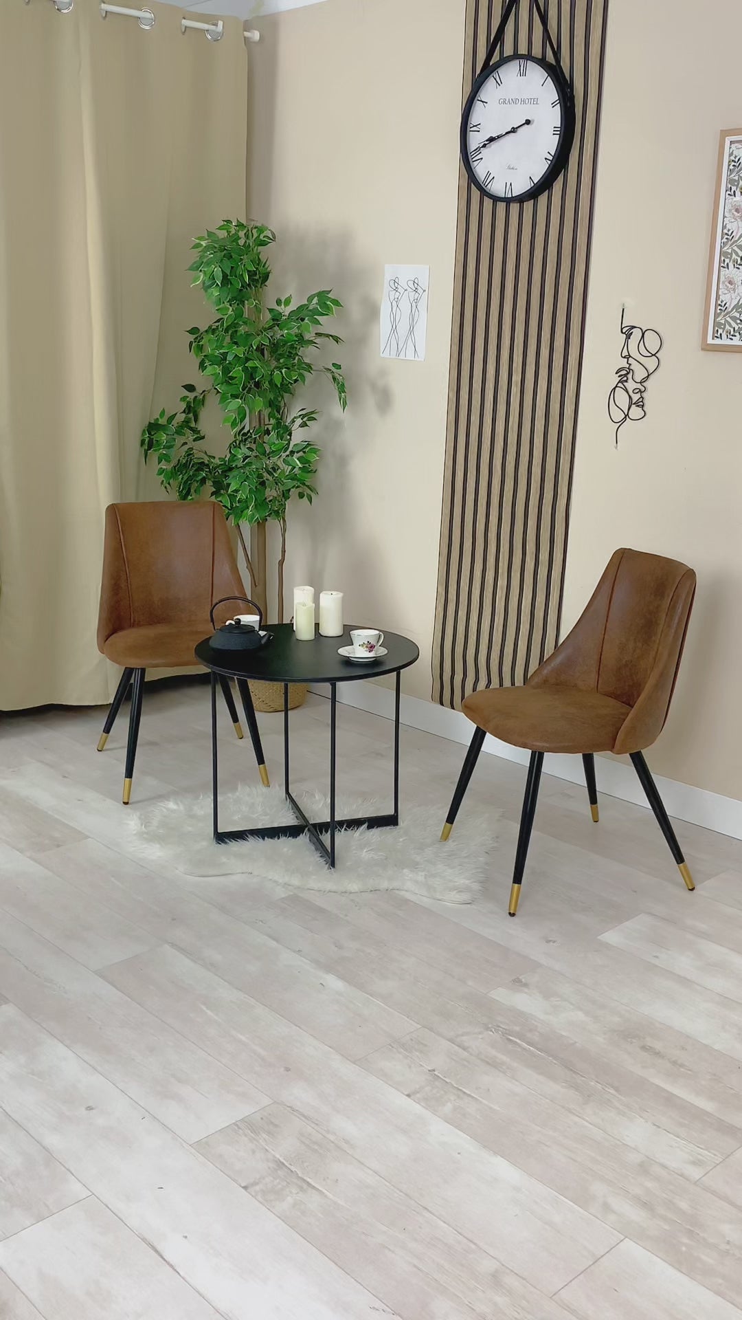 Lot de 2 chaises de salle à manger en suédine, pieds en métal noir et doré, SMEG SUEDE BROWN BG