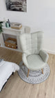 Scandinavian armchair with armrests in beige fabric with stitching - FUNKEL