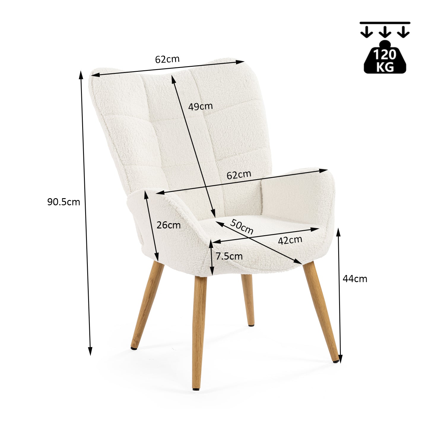 Fauteuil scandinave avec accoudoirs en tissu mouton boulette beige à surpiqûres - KANAS