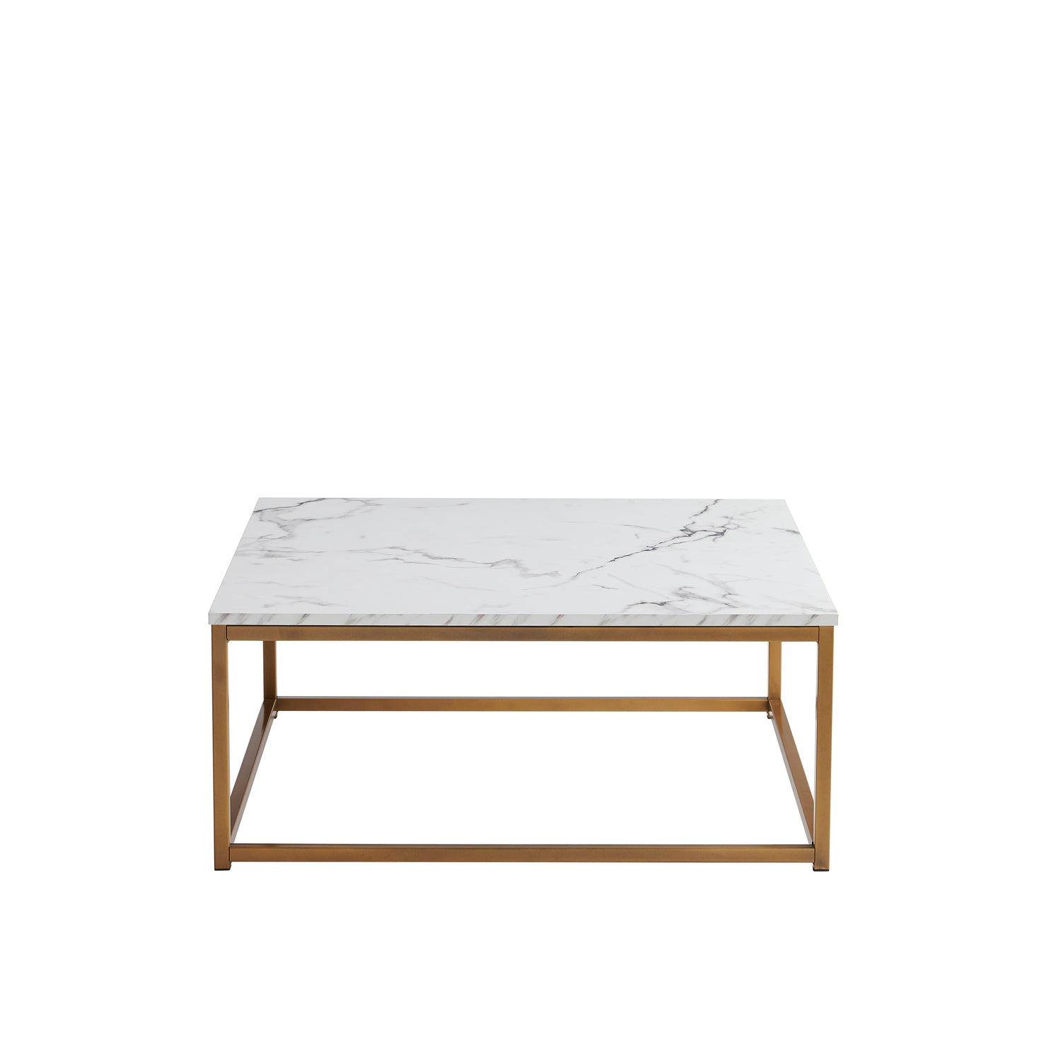 Retro industrial style square coffee table, marble effect wooden top, gold metal structure - FACTO SQUARE COFFEE TABLE MARBLE GOLD LEG