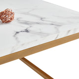 Retro industrial style square coffee table, marble effect wooden top, gold metal structure - FACTO SQUARE COFFEE TABLE MARBLE GOLD LEG