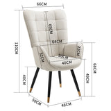 Scandinavian armchair with armrests in beige fabric with stitching - FUNKEL