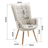 Scandinavian armchair with armrests in beige fabric with stitching - FUNKEL