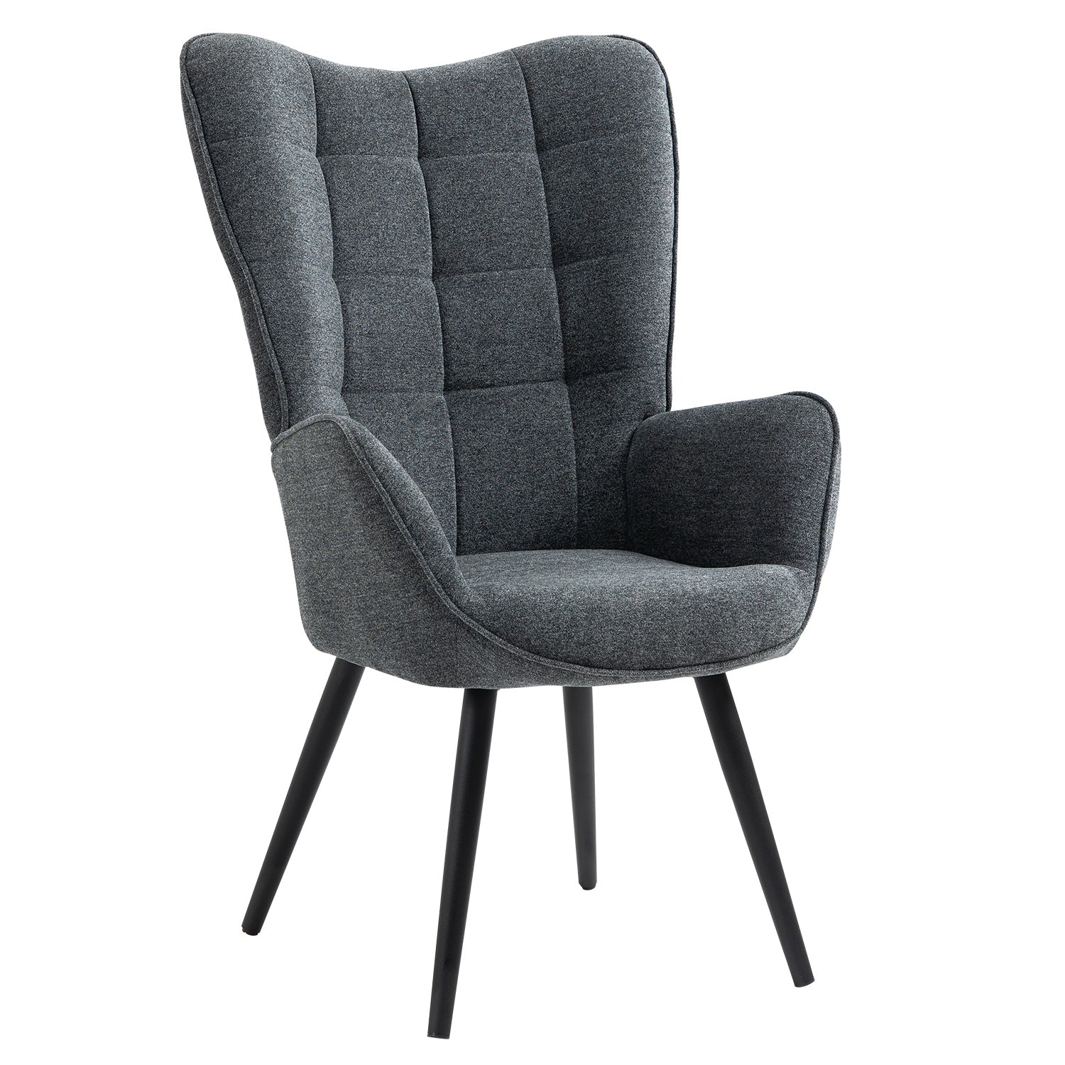 Scandinavian armchair with armrests in dark gray fabric with stitching - Funkel