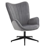 Chaise de relaxation, fauteuil de salon avec accoudoirs, pivotant à 360 degrés, en tissu gris, pieds en métal noir - LINDELOF GREY