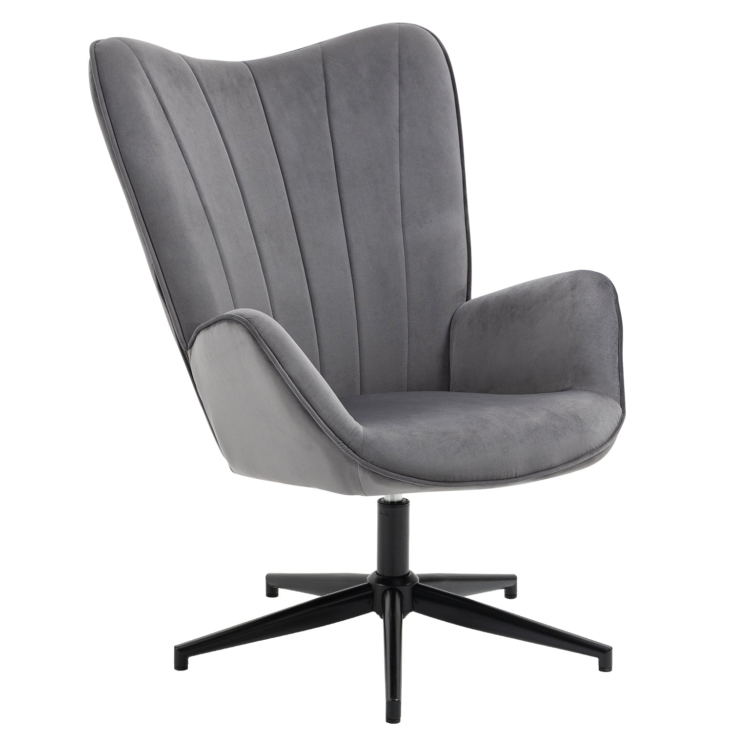 Relaxation chair, living room armchair with armrests, 360 degree swivel, in gray fabric, black metal legs - LINDELOF GRAY