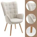 Scandinavian armchair with armrests in beige fabric with stitching - Funkel