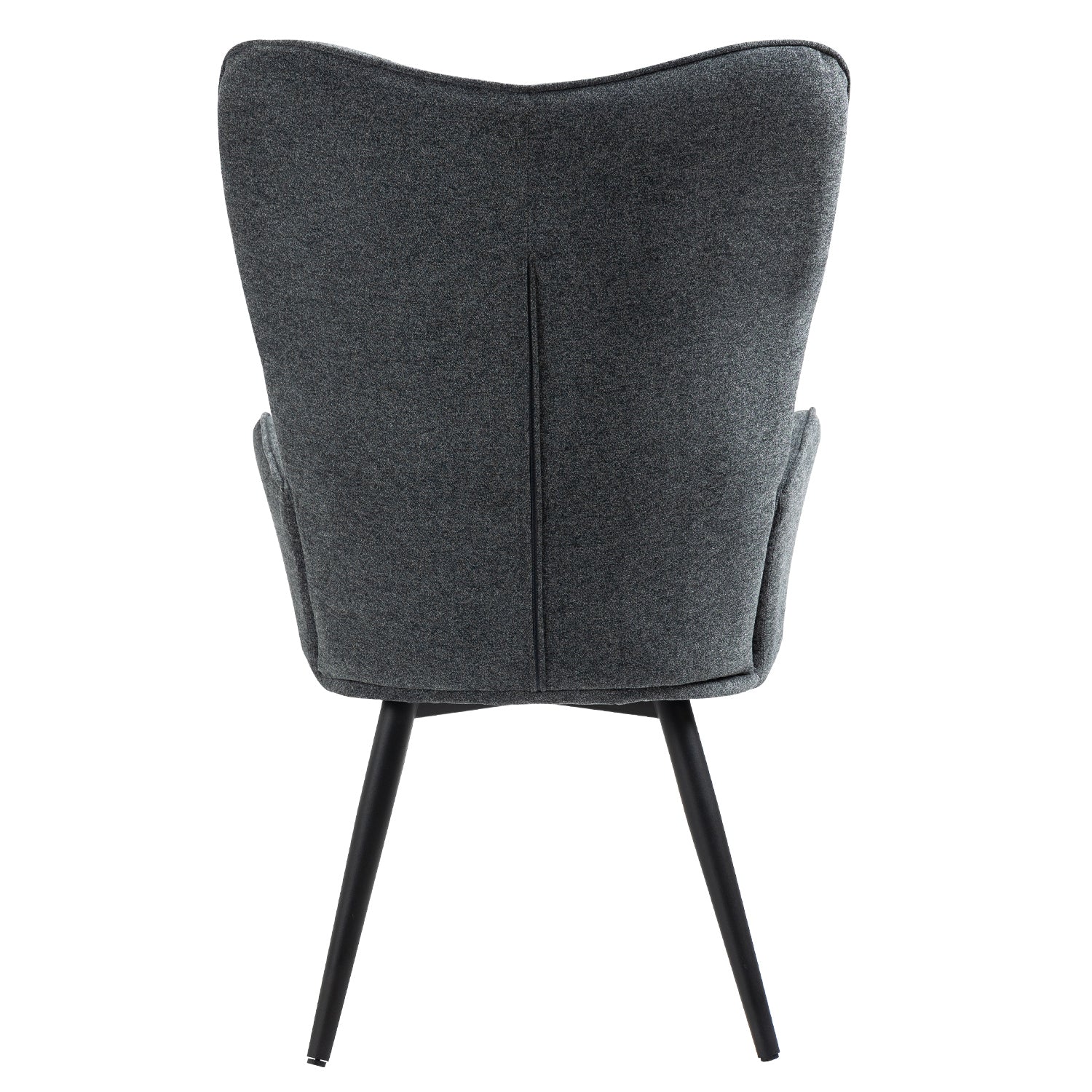 Scandinavian armchair comfortable back with armrests padded in dark gray fabric with stitching, black metal legs - FUNKEL DARK GRAY