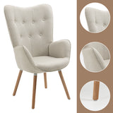 Scandinavian armchair with padded back, upholstered in beige fabric, solid wood legs - KAS FABRIC BEIGE NATURAL WOOD