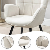 Scandinavian armchair with armrests in beige fabric with stitching - FUNKEL