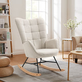 Fauteuil à bascule allaitement scandinave avec accoudoirs en tissu beige à surpiqûres - FUNKEL