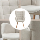 Scandinavian armchair with armrests in beige fabric with stitching - Funkel