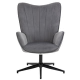 Chaise de relaxation, fauteuil de salon avec accoudoirs, pivotant à 360 degrés, en tissu gris, pieds en métal noir - LINDELOF GREY