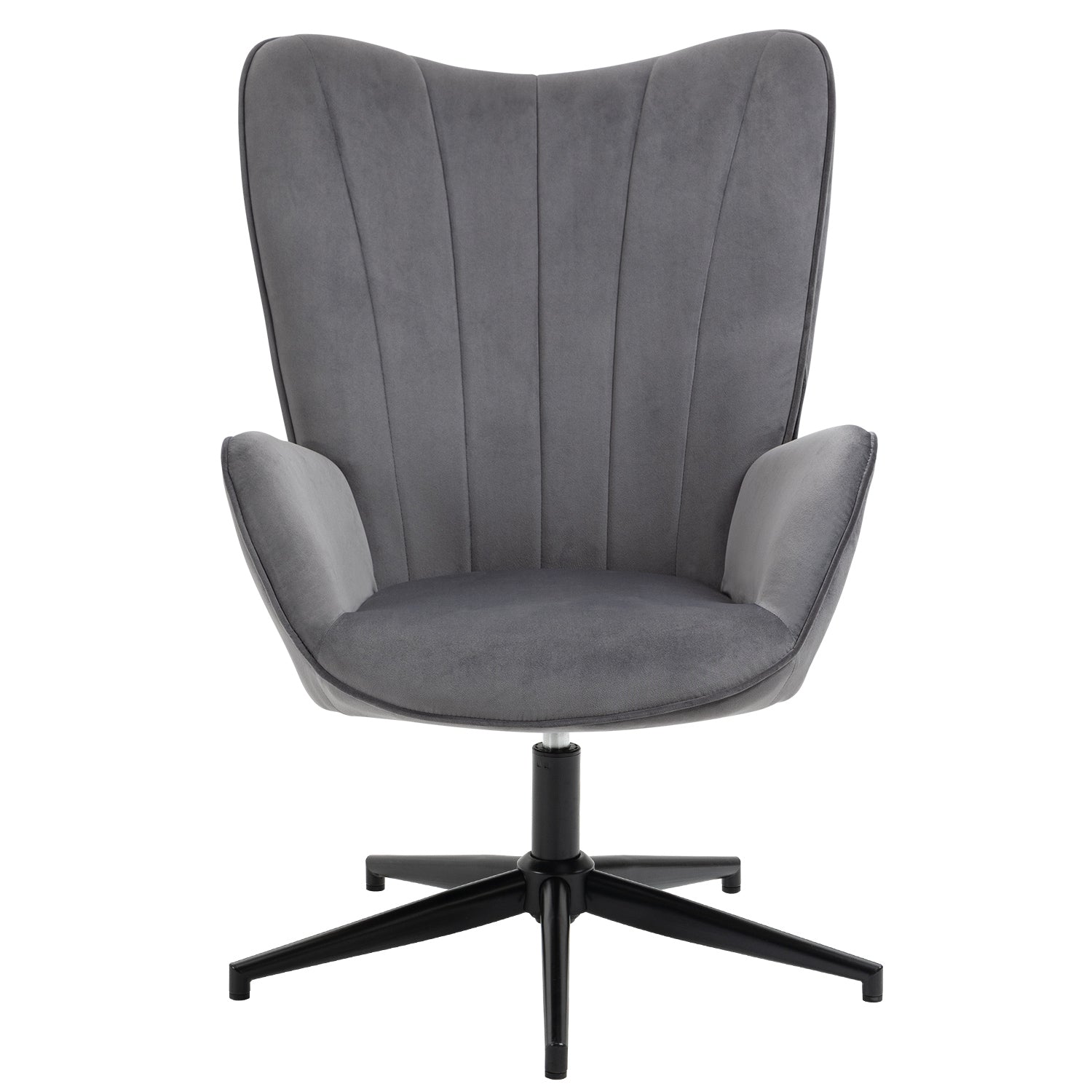 Relaxation chair, living room armchair with armrests, 360 degree swivel, in gray fabric, black metal legs - LINDELOF GRAY