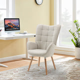 Scandinavian armchair with armrests in beige fabric with stitching - FUNKEL