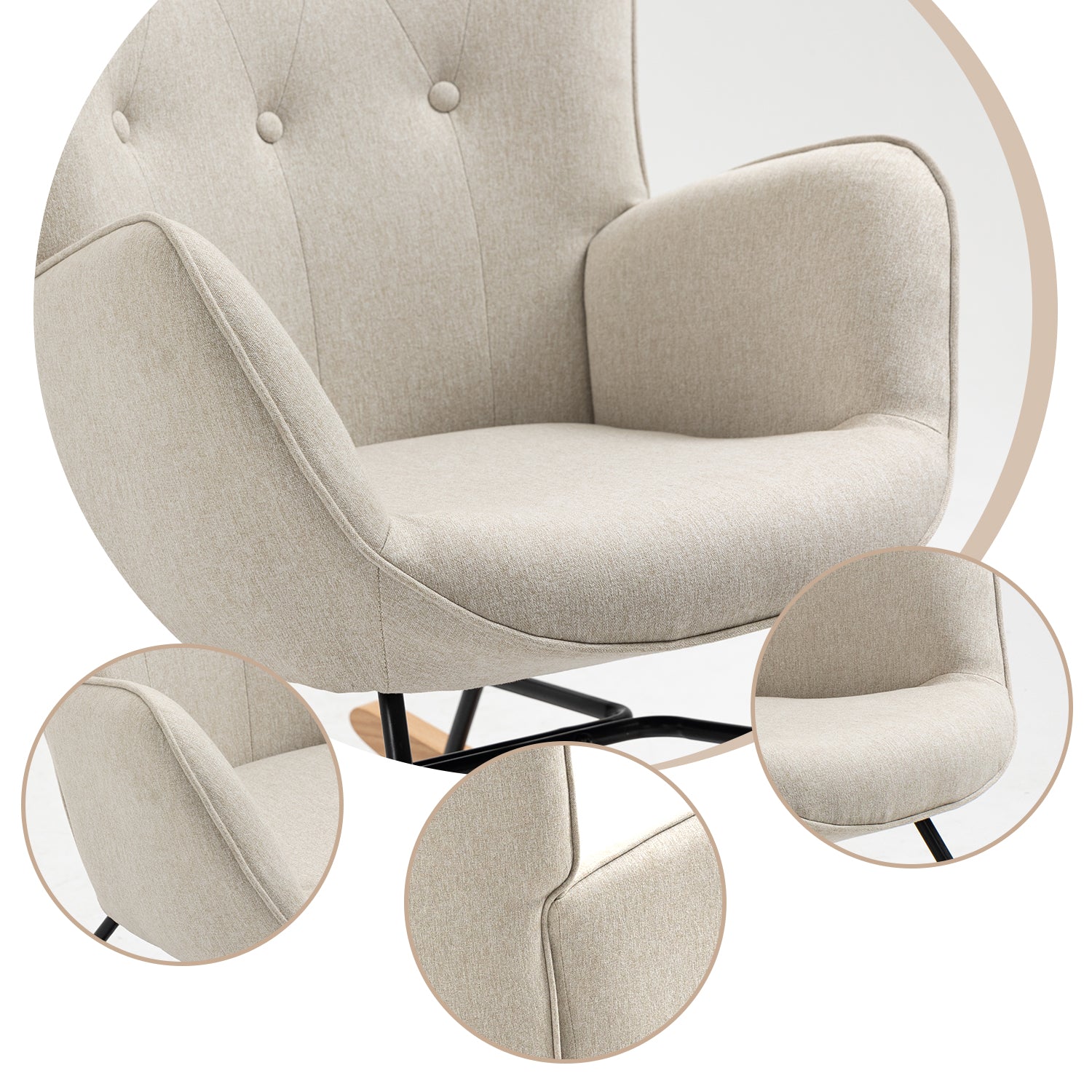 Scandinavian breastfeeding rocking chair with armrests in beige padded fabric - EPPING