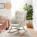 Comfortable Scandinavian nursing rocking chair in beige padded fabric - EPPING FABRIC BEIGE NATURE WOOD LEG