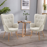 Scandinavian armchair with armrest in padded beige fabric - Kas